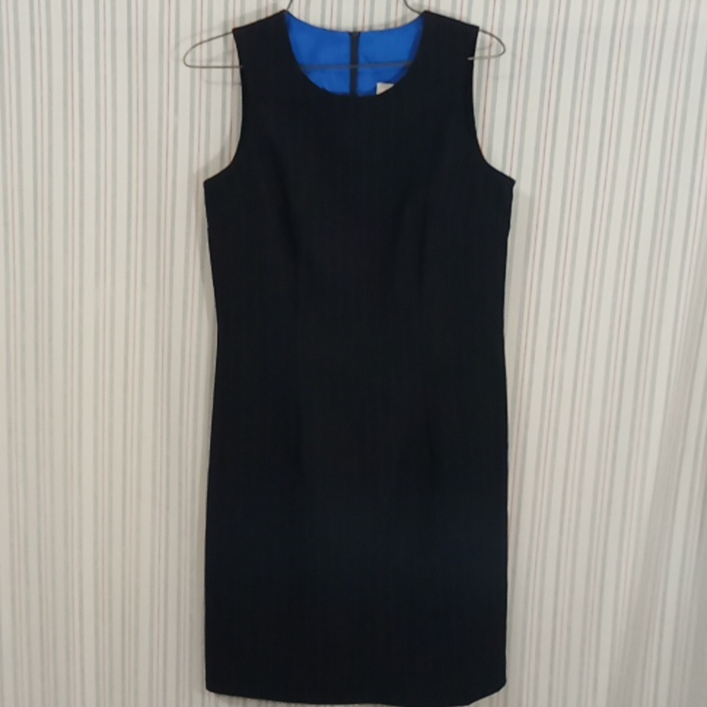 Classy Sleeveless Dark Blue/Black With Light Blue Pinstripe Dress  5/6
